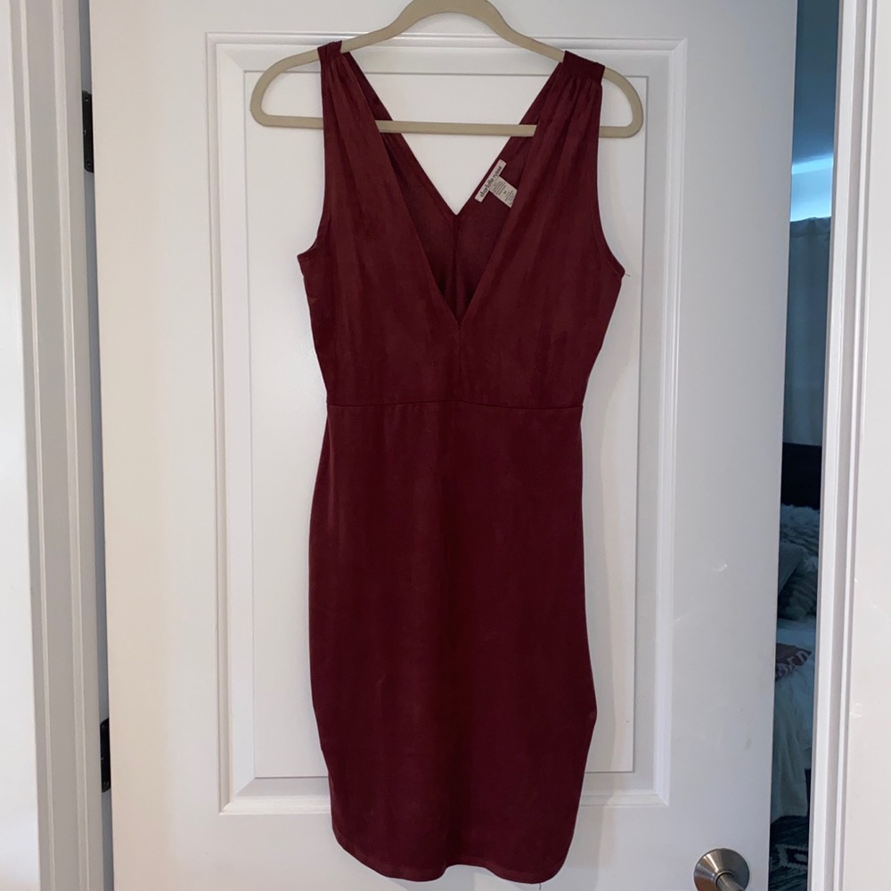 Maroon Faux-Velvet Dress